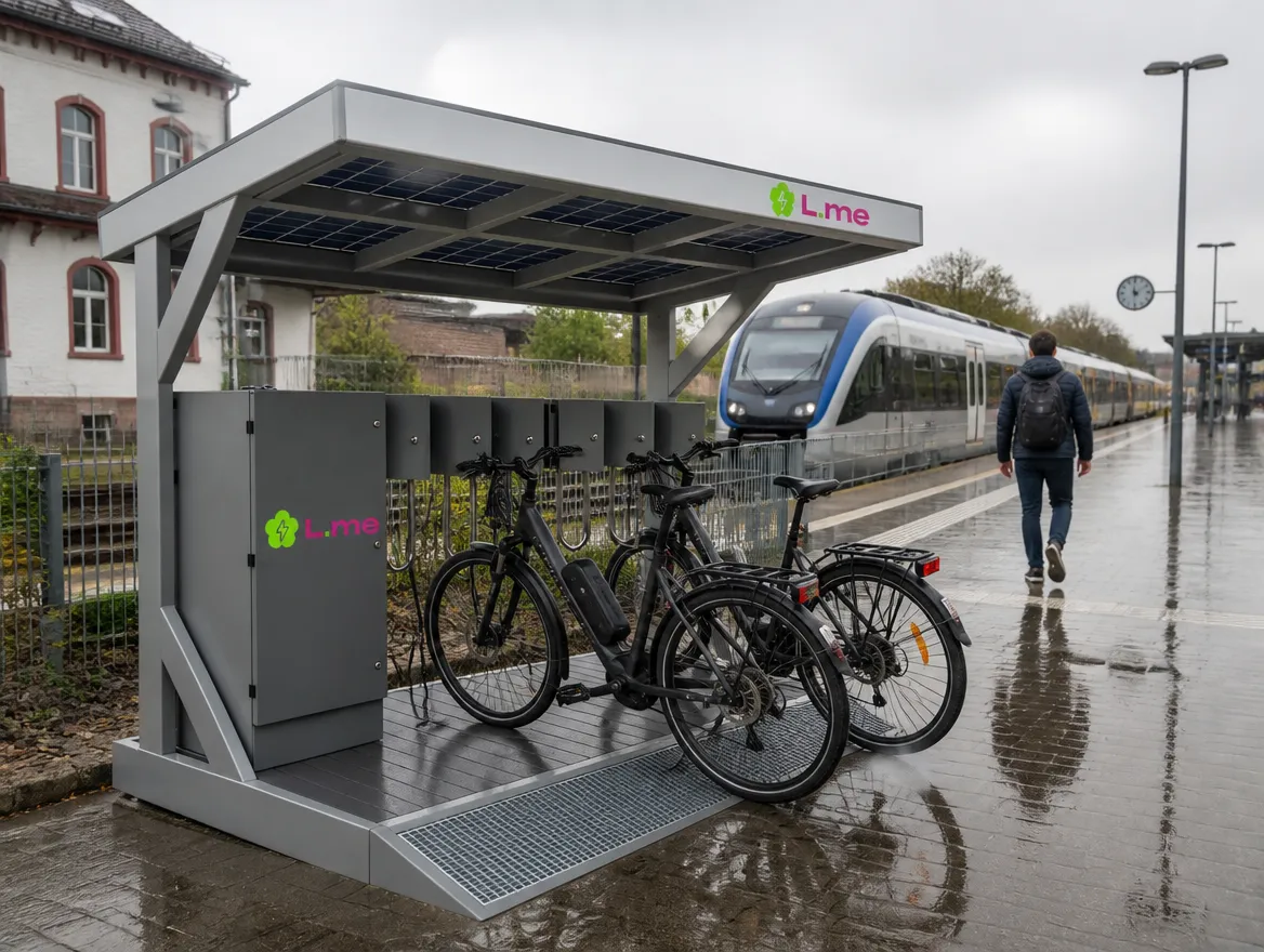L.me Solar-Ladestation am Bahnhof: Pendler laden ihre E-Bikes