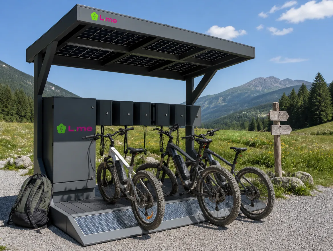 L.me Solar-Ladestation für E-Mountainbikes am Wanderparkplatz in den Bergen