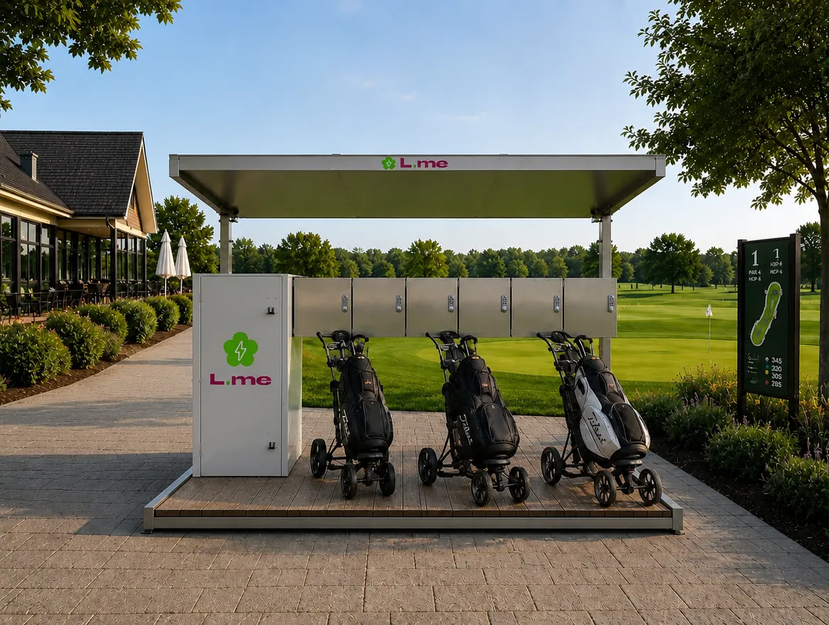 L.me Solar-Ladestation an einer Golfanlage: E-Golf-Trolleys laden mit Sonnenstrom