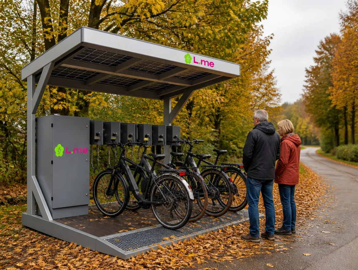 L.me Solar-Ladestation an einer Landstraße im Herbst
